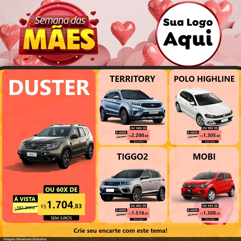 Modelo de Rede Social para Feed Facebook com o tema Semana das Mães para Concessionaria de Carros