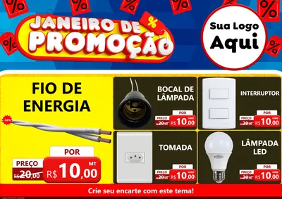 Modelo de Encarte para Encarte A4 Horizontal com o tema Janeiro de Promoção para Materiais Elétricos