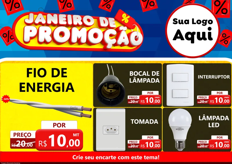 Modelo de Encarte para Encarte A4 Horizontal com o tema Janeiro de Promoção para Materiais Elétricos