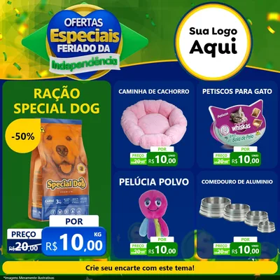 Modelo de Rede Social para Feed Facebook com o tema Ofertas Especiais Feriado da Independência para Pet Shop