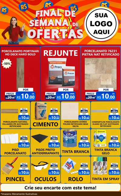 Modelo de Encarte para Encarte Grande com o tema Final de Semana de Ofertas para Pisos e revestimentos