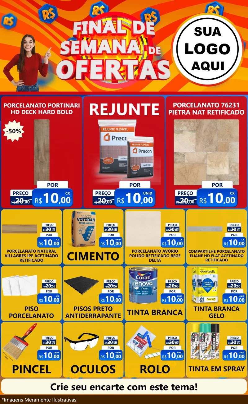 Modelo de Encarte para Encarte Grande com o tema Final de Semana de Ofertas para Pisos e revestimentos