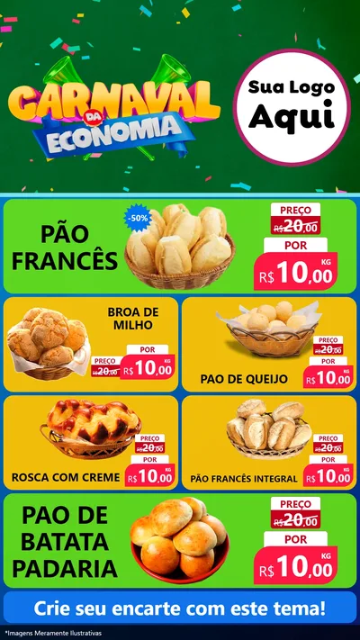 Modelo de TV para TV Vertical com o tema Carnaval da Economia para Padaria