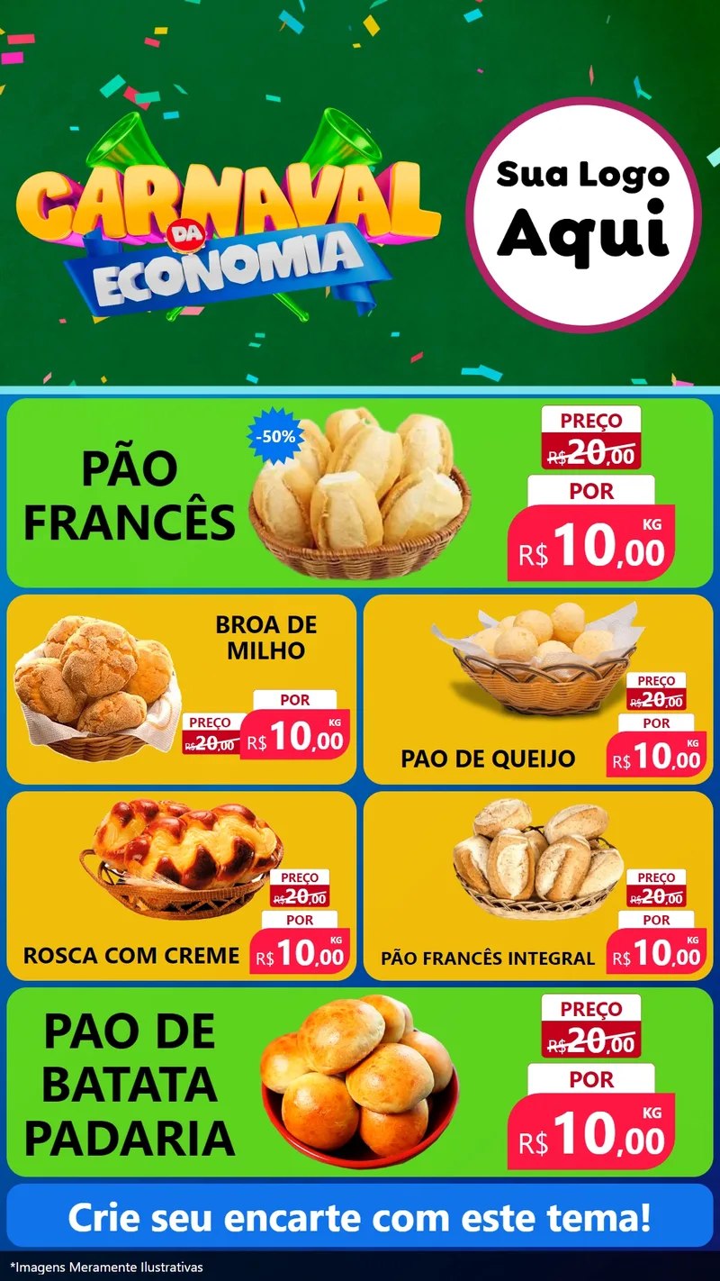 Modelo de TV para TV Vertical com o tema Carnaval da Economia para Padaria