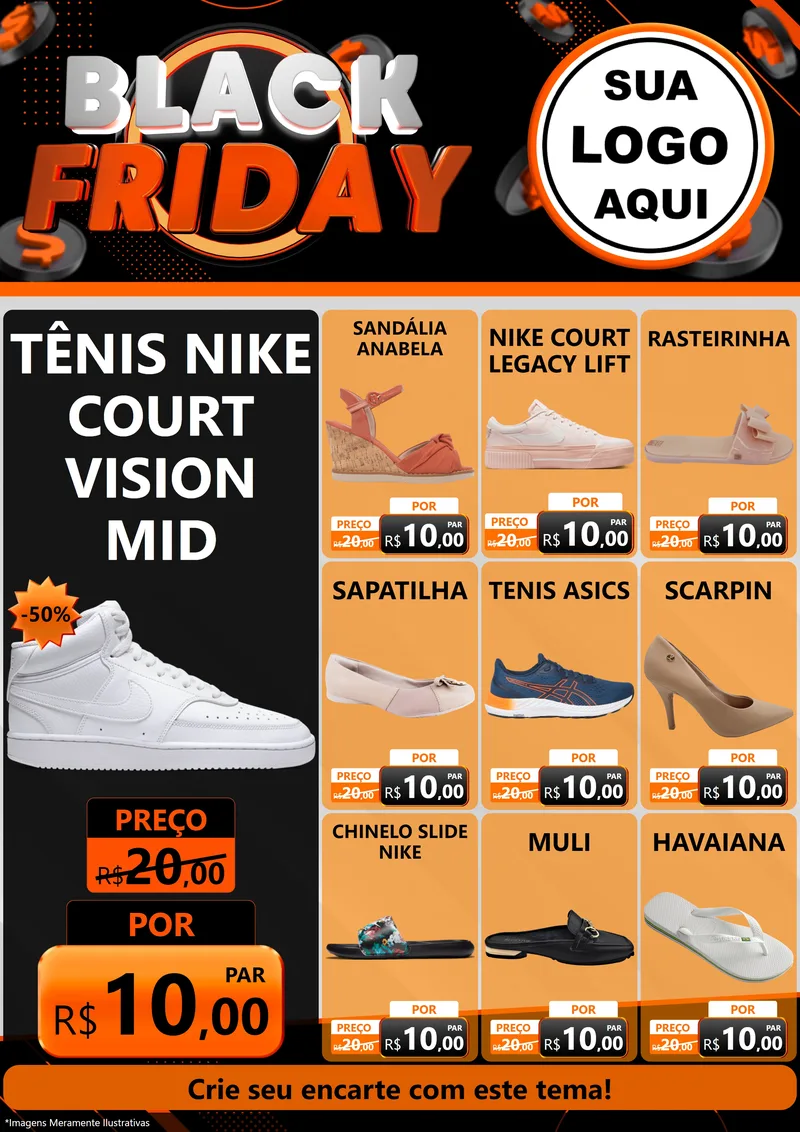 Modelo de Encarte para Encarte A4 Vertical com o tema Black Friday para Calçados