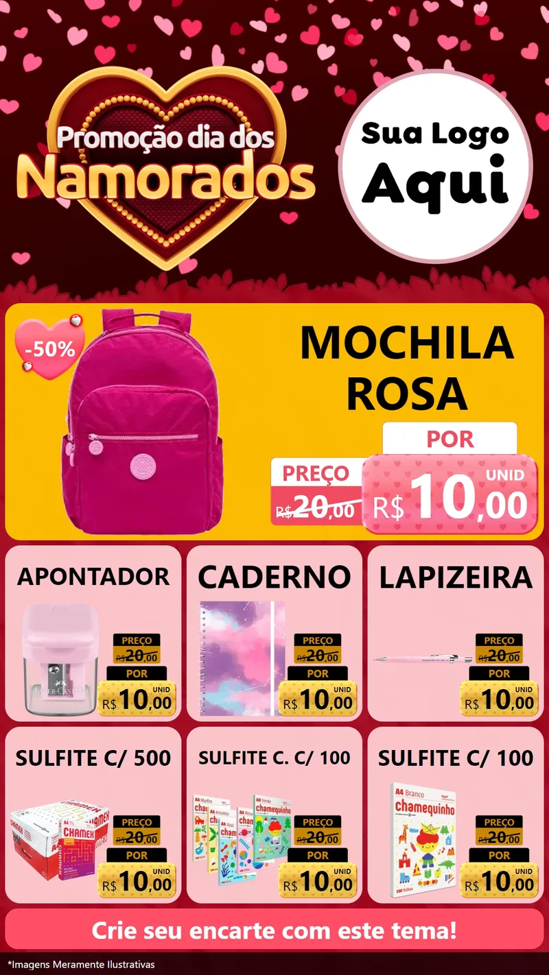 Modelo de Rede Social para Stories com o tema Promoção Dia Dos Namorados para Papelaria