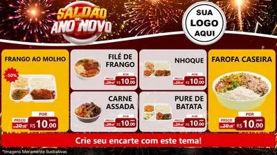 Modelo de TV para TV Horizontal com o tema Saldão de Ano Novo para Restaurante