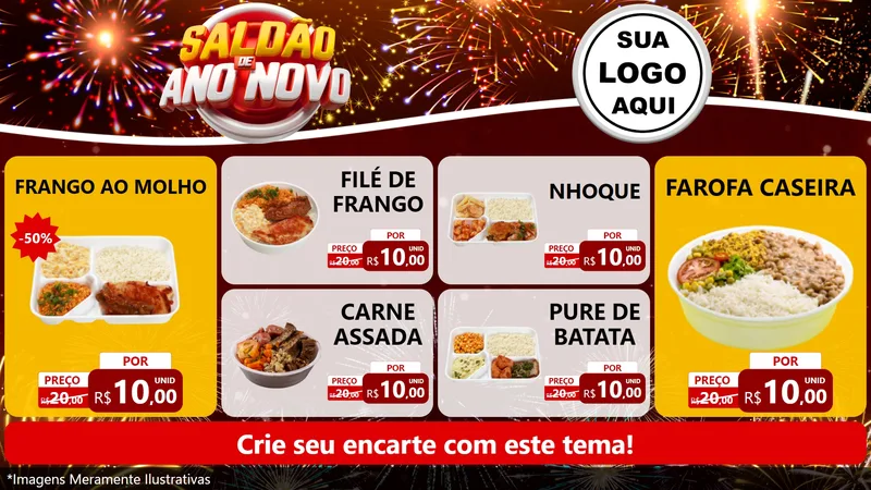 Modelo de TV para TV Horizontal com o tema Saldão de Ano Novo para Restaurante