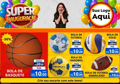 Modelo de Encarte para Encarte A4 Horizontal com o tema Super Inauguração para Artigos Esportivos