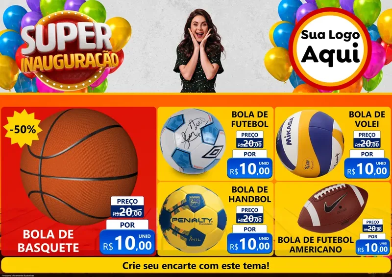 Modelo de Encarte para Encarte A4 Horizontal com o tema Super Inauguração para Artigos Esportivos
