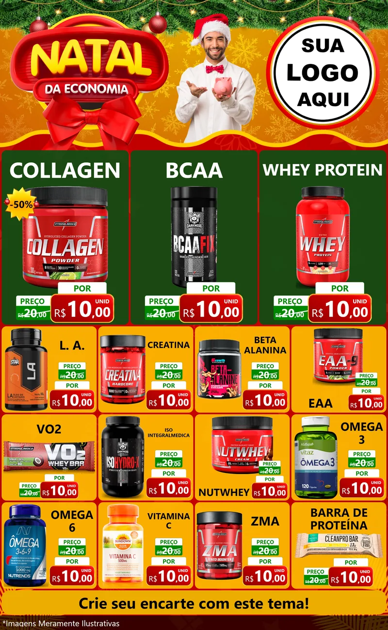 Modelo de Encarte para Encarte Grande com o tema Natal da Economia para Suplementos alimentares