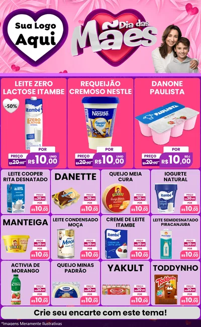 Modelo de Encarte para Encarte Grande com o tema Dia das Mães para Frios e Laticínios