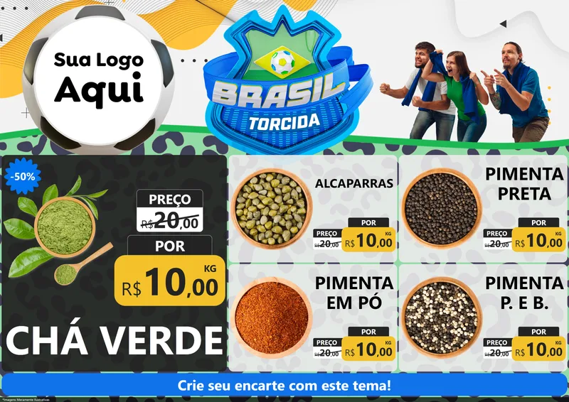 Modelo de Encarte para Encarte A4 Horizontal com o tema Brasil Torcida - Copa para Produtos Naturais