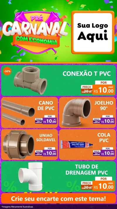 Modelo de TV para TV Vertical com o tema Pré-Carnaval Com Economia para Tubos e conexões