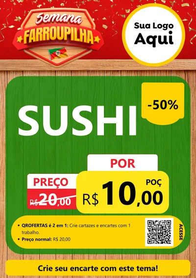 Modelo de Cartaz para Cartaz A4 Vertical com o tema Semana Farroupilha para Comida japonesa