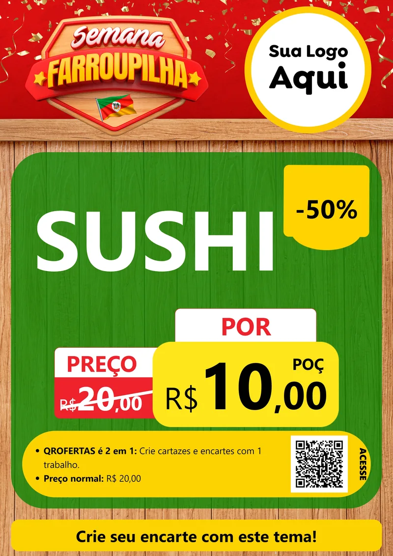 Modelo de Cartaz para Cartaz A4 Vertical com o tema Semana Farroupilha para Comida japonesa