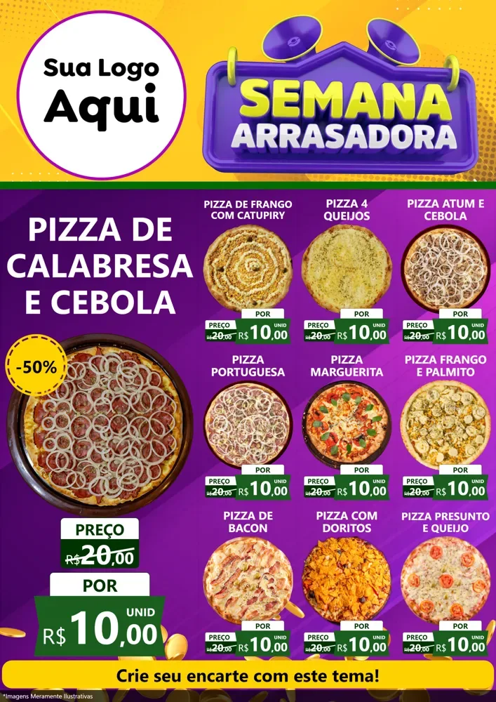 Modelo de Encarte para Encarte A4 Vertical com o tema Semana Arrasadora para Pizzaria