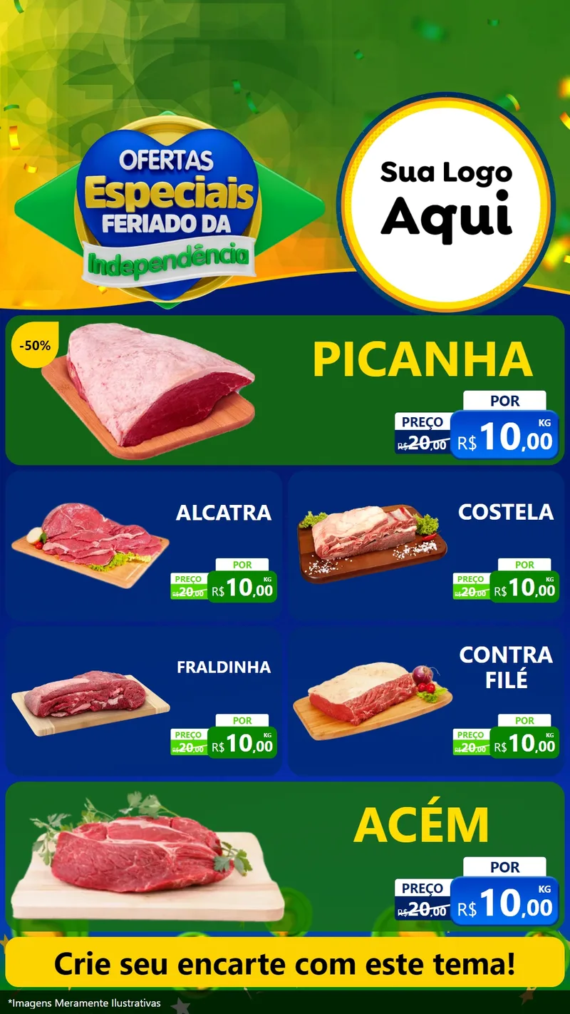 Modelo de TV para TV Vertical com o tema Ofertas Especiais Feriado da Independência para Açougue