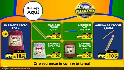 Modelo de TV para TV Horizontal com o tema Semana da Independência Declaramos Preços Baixos para Armarinho e Aviamentos