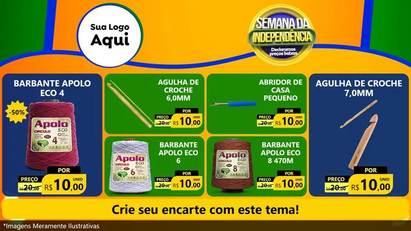 Modelo de TV para TV Horizontal com o tema Semana da Independência Declaramos Preços Baixos para Armarinho e Aviamentos