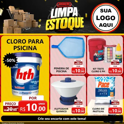 Modelo de Rede Social para Feed Facebook com o tema Operação Limpa Estoque para Produtos para Piscina
