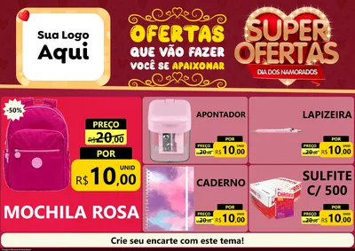 Modelo de Encarte para Encarte A4 Horizontal com o tema Dia dos Namorados para Papelaria