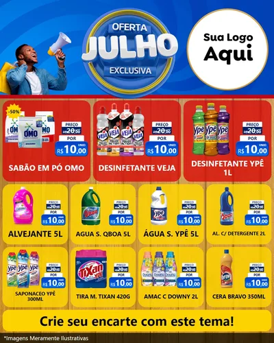 Modelo de Rede Social para Feed Instagram com o tema Oferta Exclusiva, Julho para Produtos de Limpeza