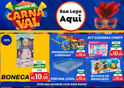 Modelo de Encarte para Encarte A4 Horizontal com o tema Especial de Carnaval para Brinquedos