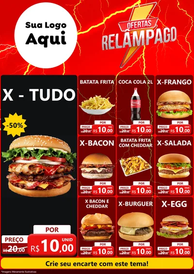 Modelo de Encarte para Encarte A4 Vertical com o tema Ofertas Relâmpago para Hamburgueria