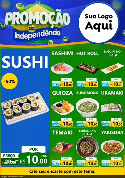 Modelo de Encarte para Encarte A4 Vertical com o tema Promoção da Independência para Comida japonesa
