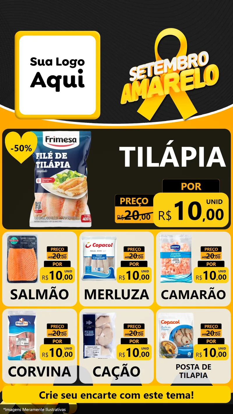 Modelo de Rede Social para Stories com o tema Setembro Amarelo para Peixaria