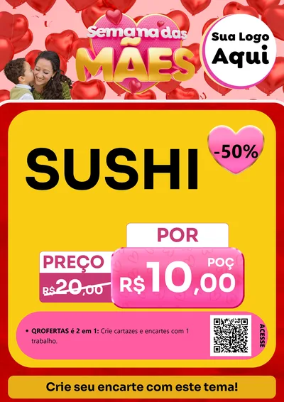 Modelo de Cartaz para Cartaz A4 Vertical com o tema Semana Das Mães para Comida japonesa