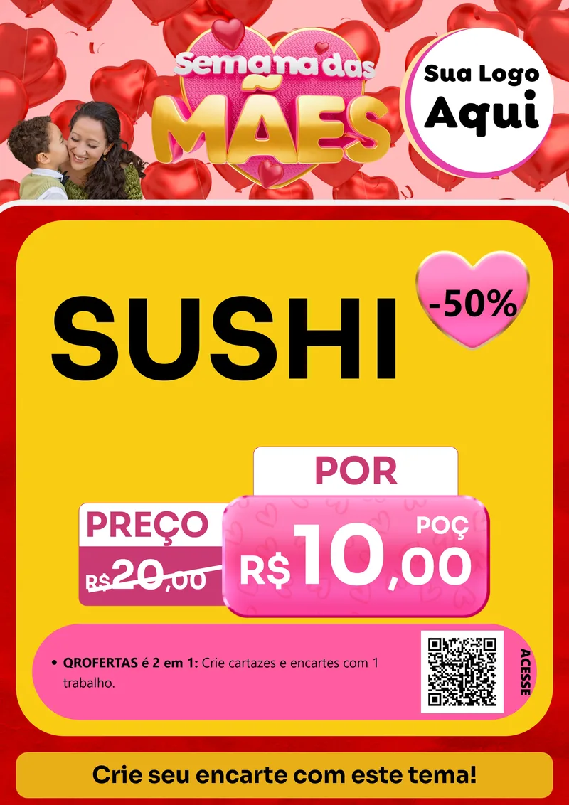 Modelo de Cartaz para Cartaz A4 Vertical com o tema Semana Das Mães para Comida japonesa