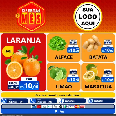 Modelo de Rede Social para Feed Facebook com o tema Ofertas do Mês para Hortifrúti