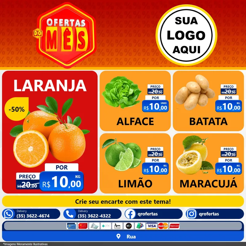 Modelo de Rede Social para Feed Facebook com o tema Ofertas do Mês para Hortifrúti