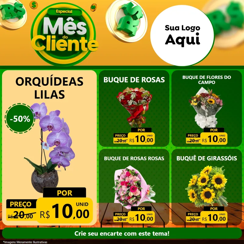 Modelo de Rede Social para Feed Facebook com o tema Especial Mês do Cliente para Floricultura e jardim
