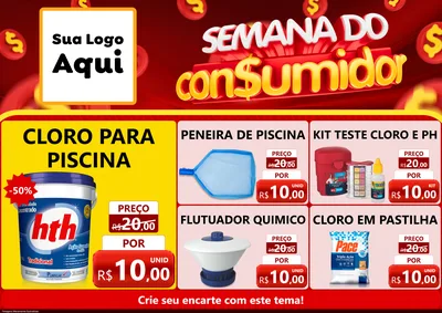 Modelo de Encarte para Encarte A4 Horizontal com o tema Semana do Consumidor para Produtos para Piscina
