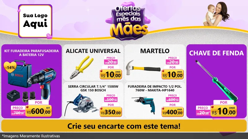 Modelo de TV para TV Horizontal com o tema Ofertas Especiais - Mês das Mães para Maquinas e Ferramentas