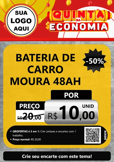Modelo de Cartaz para Cartaz A4 Vertical com o tema Quinta da Economia para Baterias Elétricas
