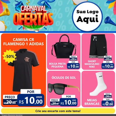 Modelo de Rede Social para Feed Facebook com o tema Carnaval de Ofertas para Roupas e acessórios