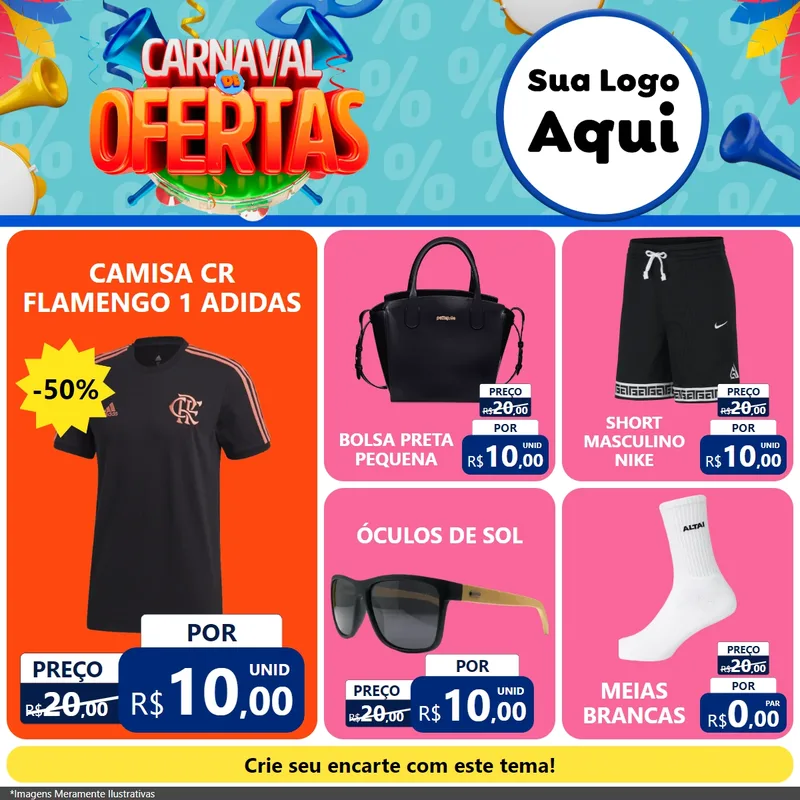 Modelo de Rede Social para Feed Facebook com o tema Carnaval de Ofertas para Roupas e acessórios