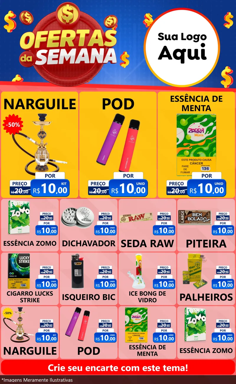 Modelo de Encarte para Encarte Grande com o tema Ofertas Da Semana para Tabacaria
