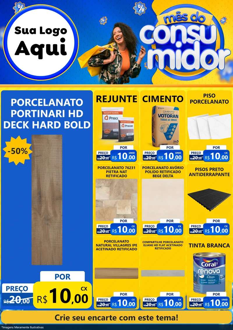 Modelo de Encarte para Encarte A4 Vertical com o tema Mês do Consumidor para Pisos e revestimentos