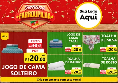 Modelo de Encarte para Encarte A4 Horizontal com o tema Semana Farroupilha para Cama, Mesa e Banho