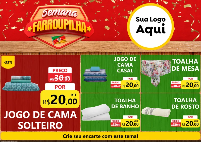 Modelo de Encarte para Encarte A4 Horizontal com o tema Semana Farroupilha para Cama, Mesa e Banho