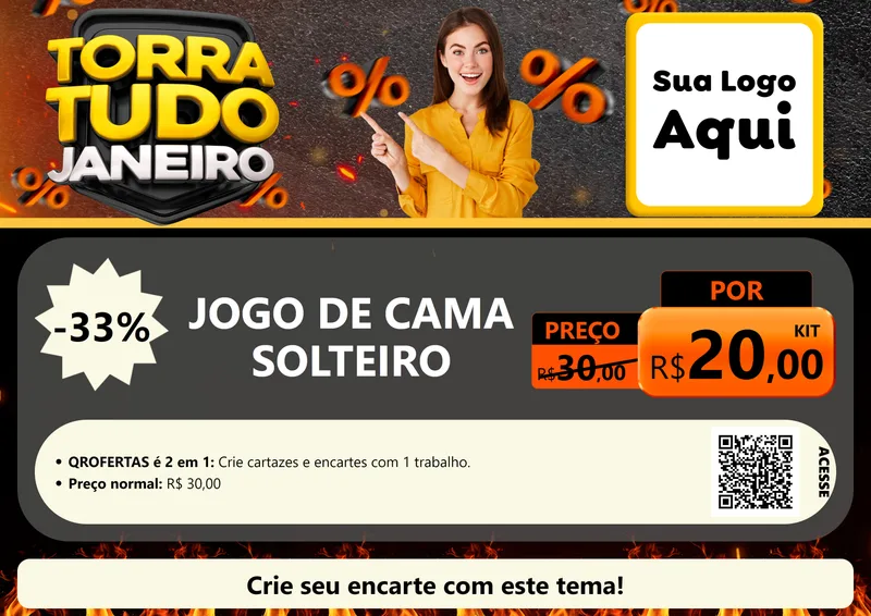 Modelo de Cartaz para Cartaz A4 Horizontal com o tema Torra Tudo Janeiro para Cama, Mesa e Banho