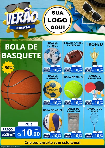 Modelo de Encarte para Encarte A4 Vertical com o tema Verão de Ofertas para Artigos Esportivos