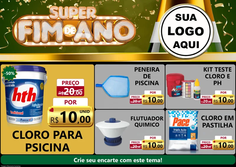 Modelo de Encarte para Encarte A4 Horizontal com o tema Super Fim de Ano para Produtos para Piscina