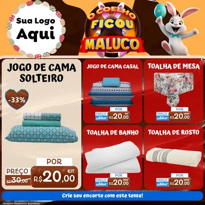 Modelo de Rede Social para Feed Facebook com o tema O Coelho Ficou Maluco - Páscoa para Cama, Mesa e Banho