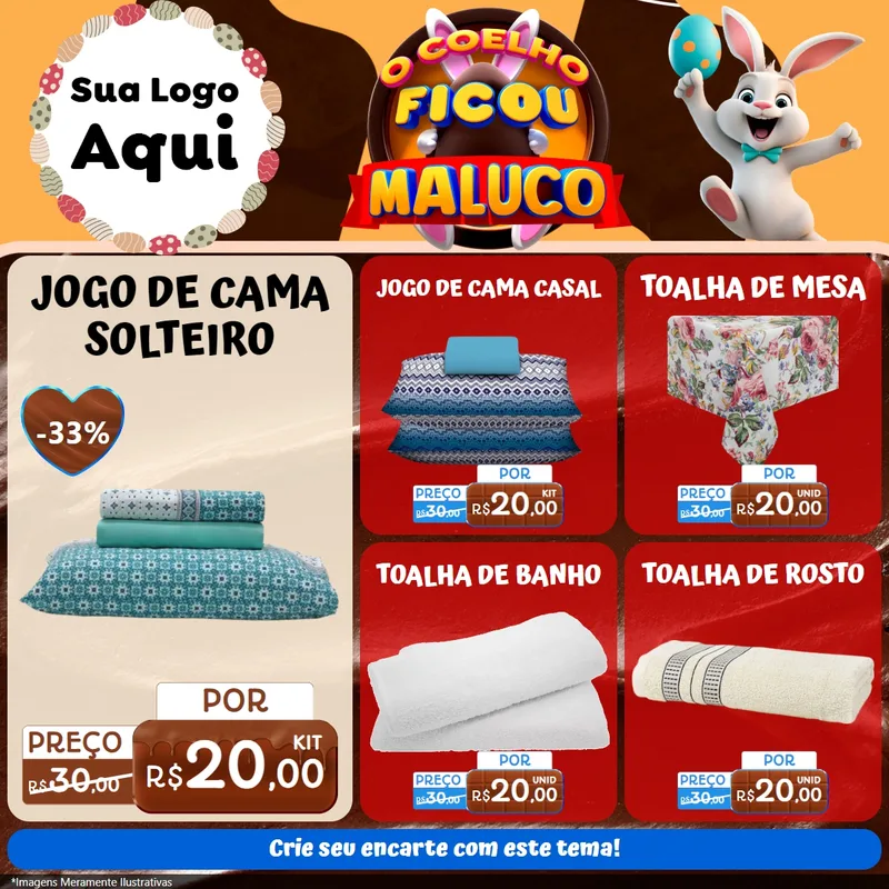Modelo de Rede Social para Feed Facebook com o tema O Coelho Ficou Maluco - Páscoa para Cama, Mesa e Banho